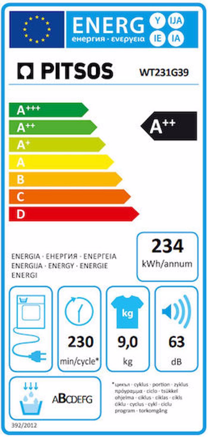 Pitsos WT231G39 Stegotirio 9kg A++ me Antlia Thermotitas